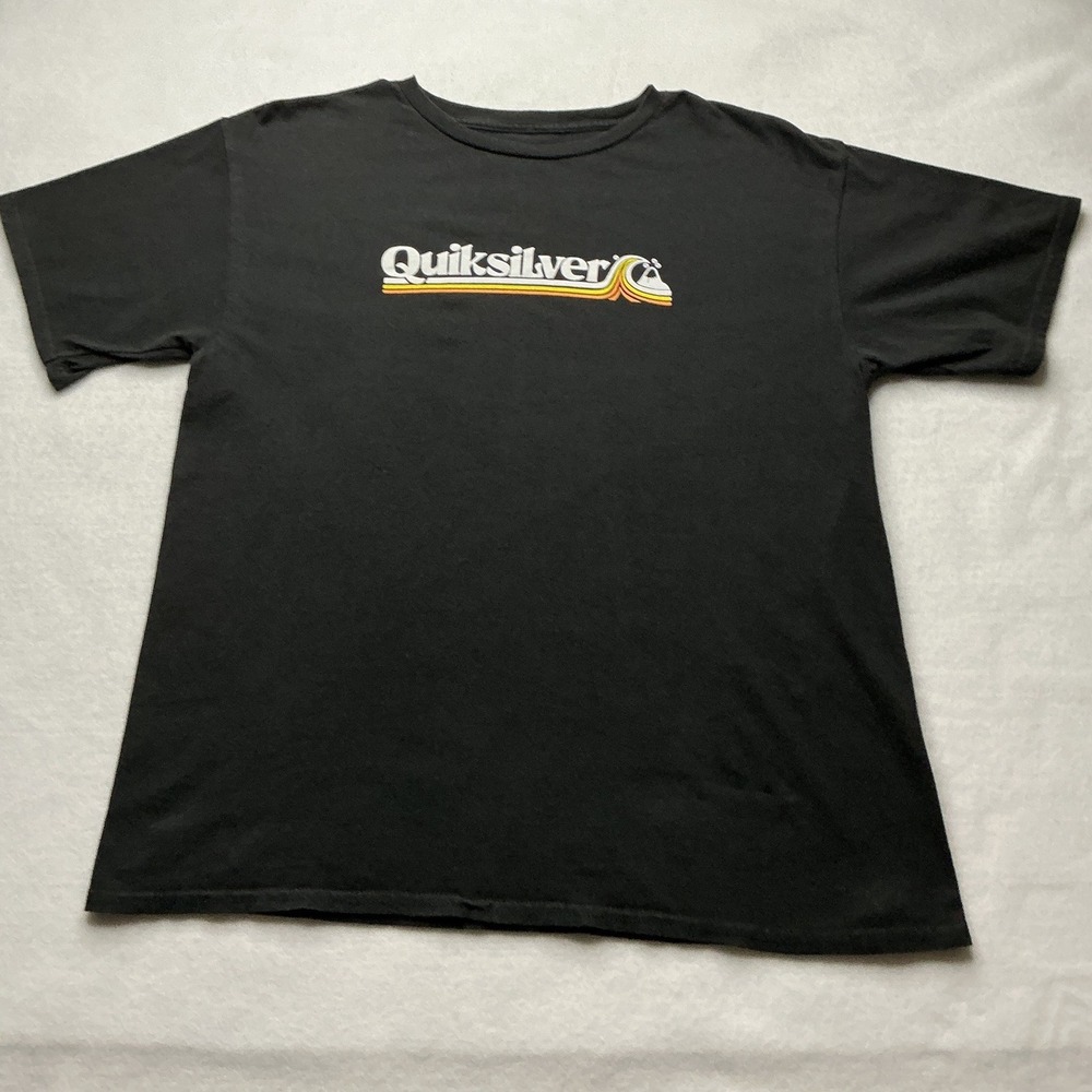 Quiksilver Mens Graphic T-Shirt Black XL Short Sleeve Cotton Wave Logo